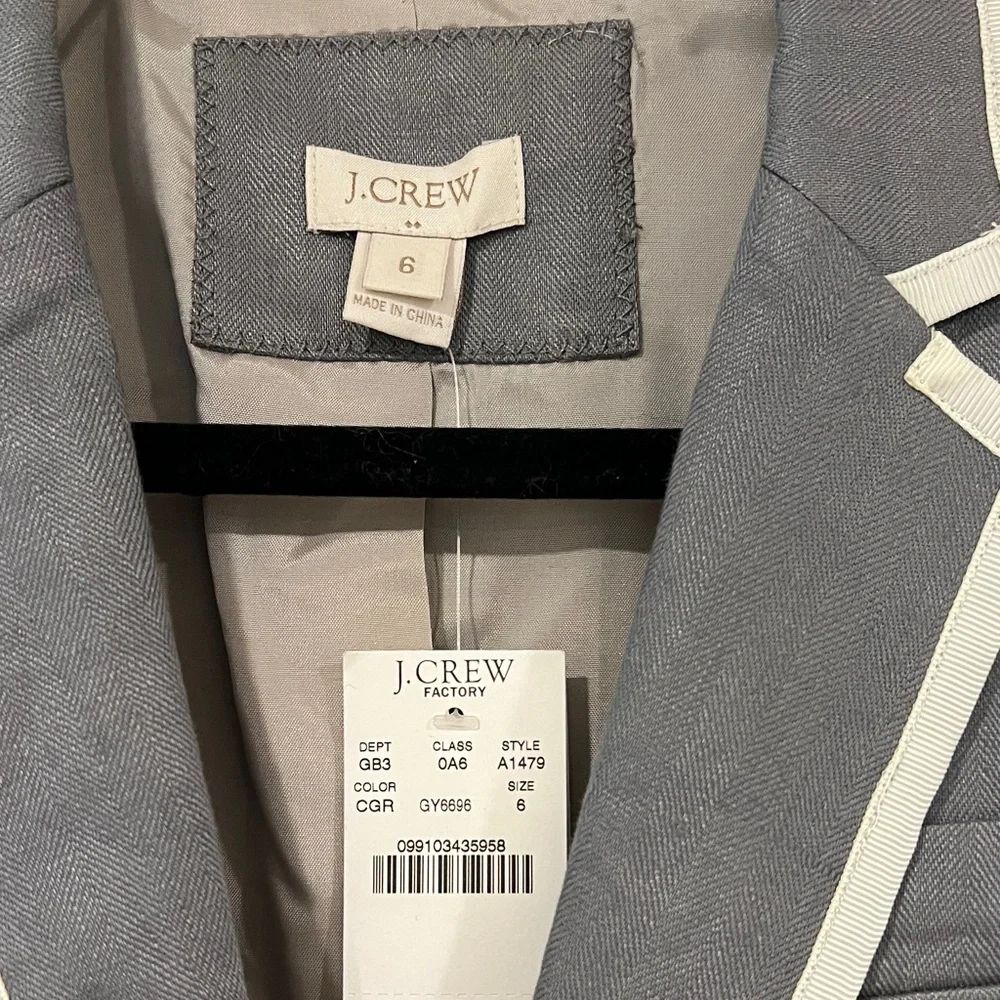 J. Crew Factory Gray Blazer with White Trim - Picture 2 of 5